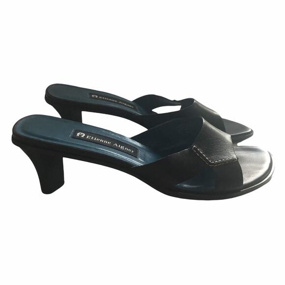 Etienne Aigner Hardy Slip On Sandal Mule Black Leather Vintage Y2K 7.5 GUC - Picture 4 of 11